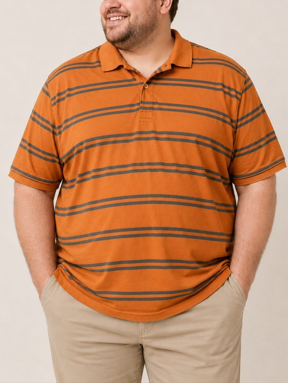 St. John's Bay Men Polo Shirt XXL Orange Gray Striped Short Sleeve Casual Golf